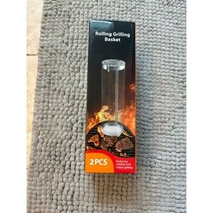 2PCS Rolling Grilling Basket 304 Stainless Steel Mesh BBQ Cylinder Outdoor Tool